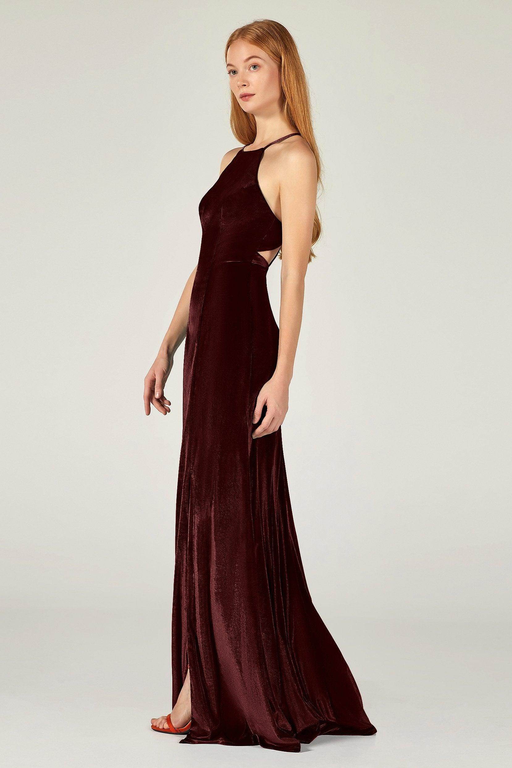 Sheath-Column Floor Length Velvet Bridesmaid Dress CB0372 - COCOMELODY
